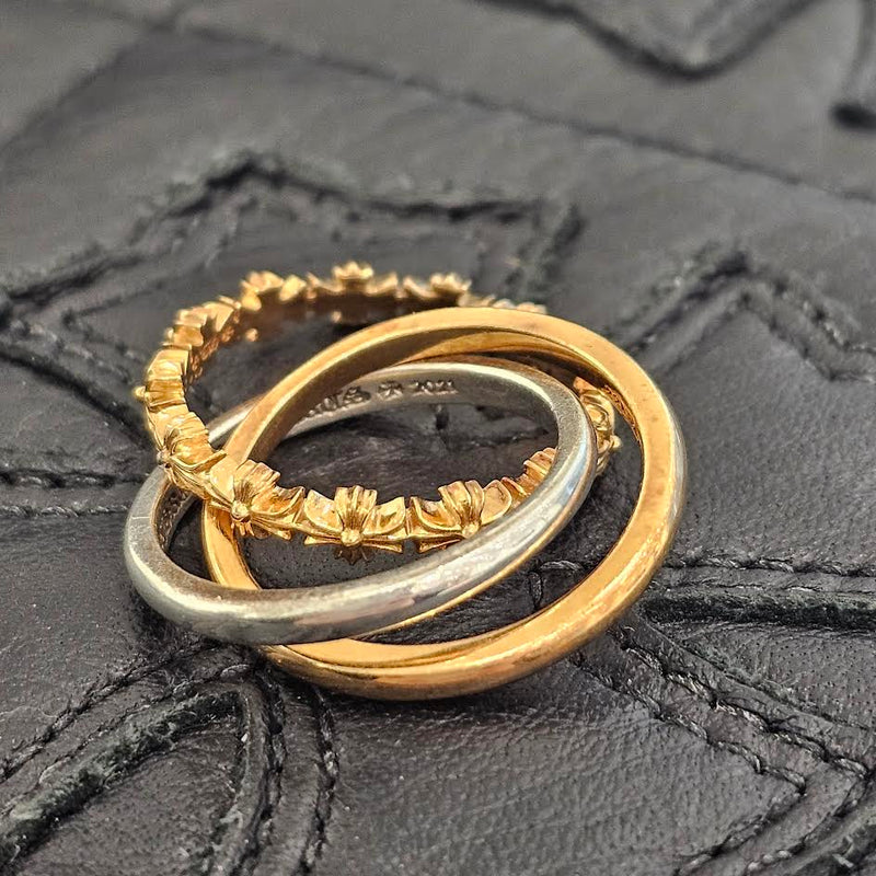 CHROME HEARTS 22K / SILVER 925 TINY E CH PLS BAND TRPL Combi tion Ring
