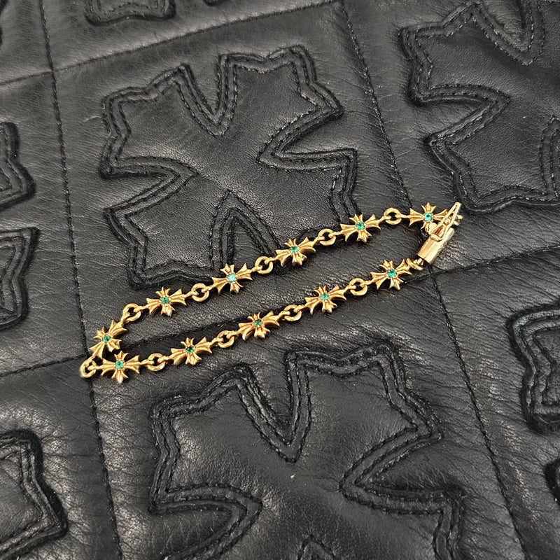 CHROME HEARTS 22K Tiny E Pave Emerald CH Plus Bracelet 11 LINK