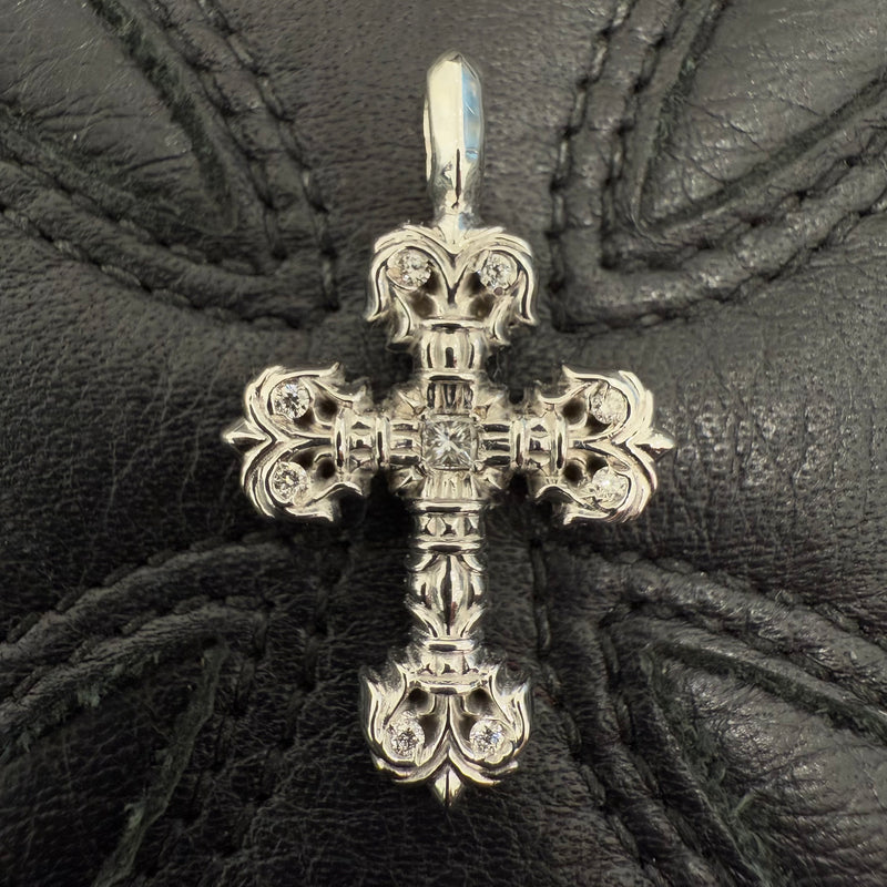 CHROME HEARTS 18K WG Filigree Cross Charm Diamond