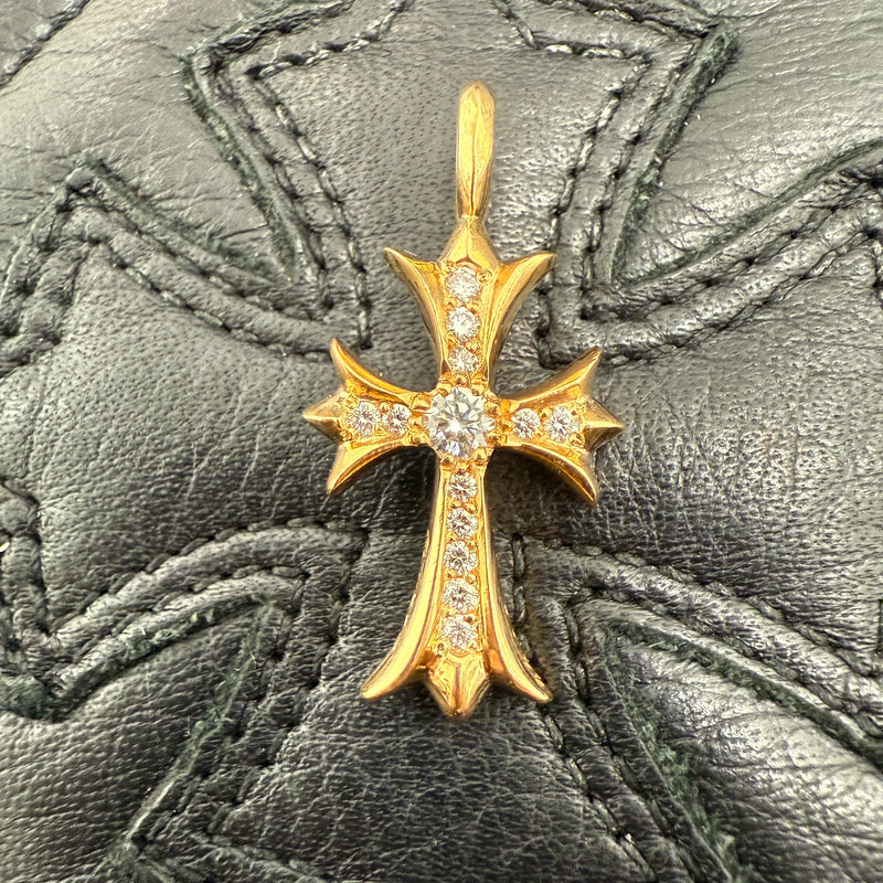 CHROME HEARTS 22K Tiny Fat Cross Pave Diamond Pendant Top