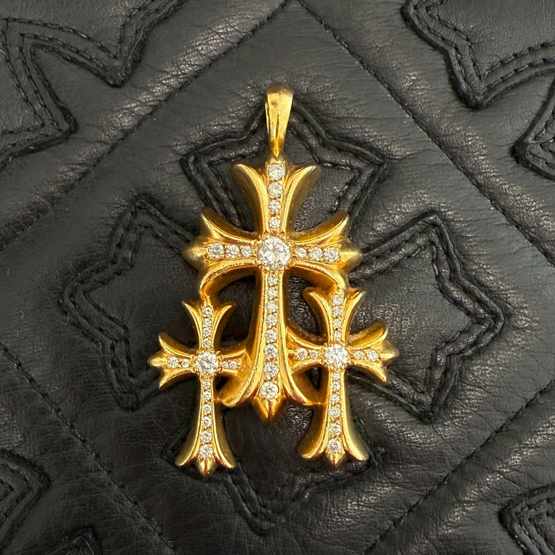 CHROME HEARTS 22K Triple CH Cross Pave Diamond Pendant Top