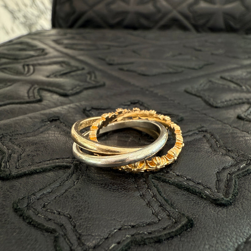CHROME HEARTS 22K / SILVER 925 TINY E CH PLS BAND TRPL Combi tion Ring