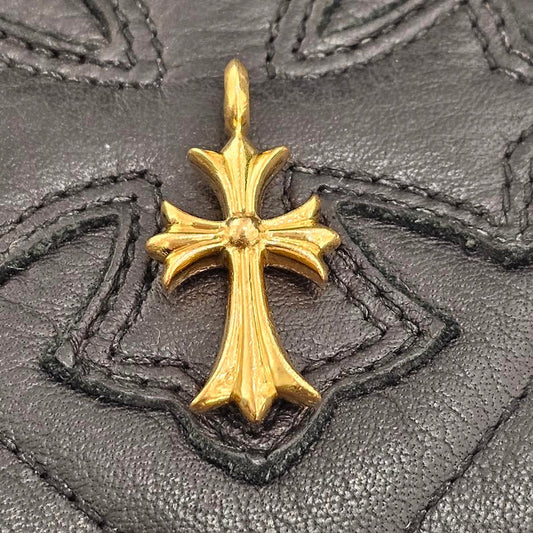 CHROME HEARTS 22K Tiny Fat Cross Pink Sapphire Pendant Top