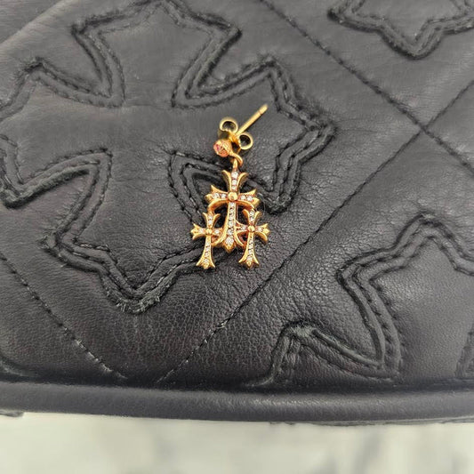 CHROME HEARTS 22K 3 Cemetery Cross Earring Pave Diamond