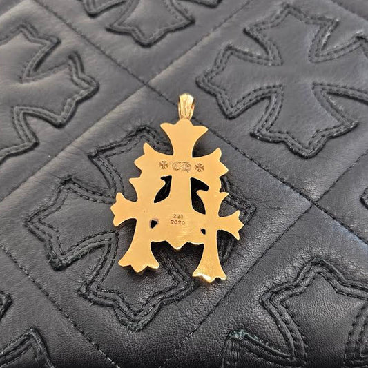 CHROME HEARTS 22K Triple CH Cross Pave Diamond Pendant Top