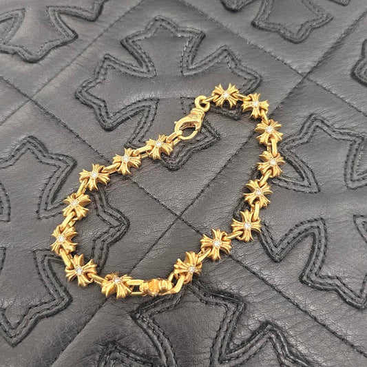 CHROME HEARTS 22K X Tiny E CH Plus Pave Diamond Bracelet 16LINK