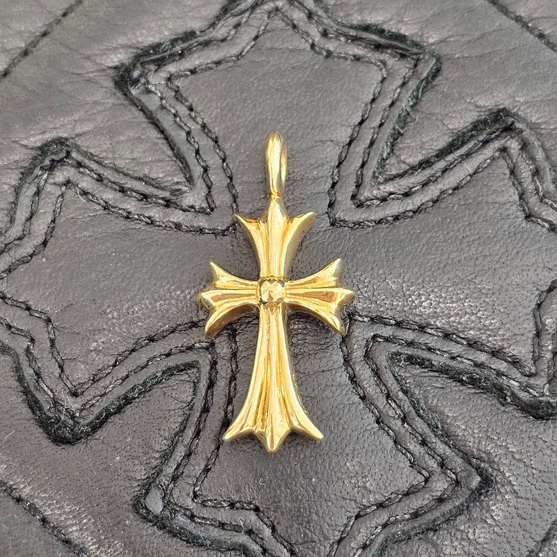 CHROME HEARTS 22K Tiny Fat Cross Pave Sapphire Pendant Top