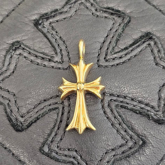 CHROME HEARTS 22K Tiny Fat Cross Pave Sapphire Pendant Top