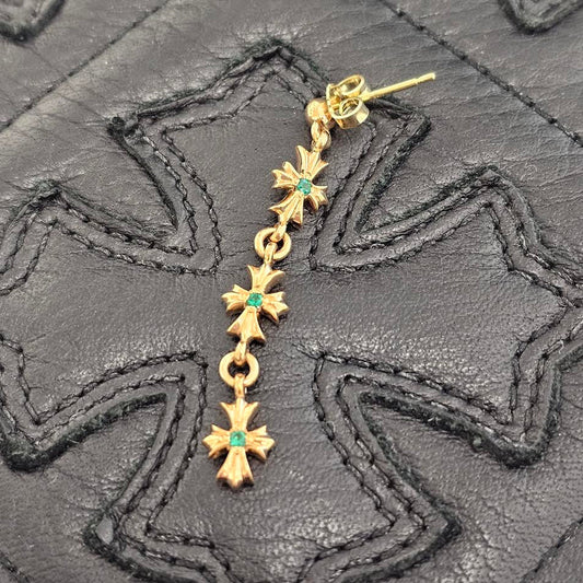 CHROME HEARTS 22K Tiny E CH Plus 3 Drop Emerald Earring