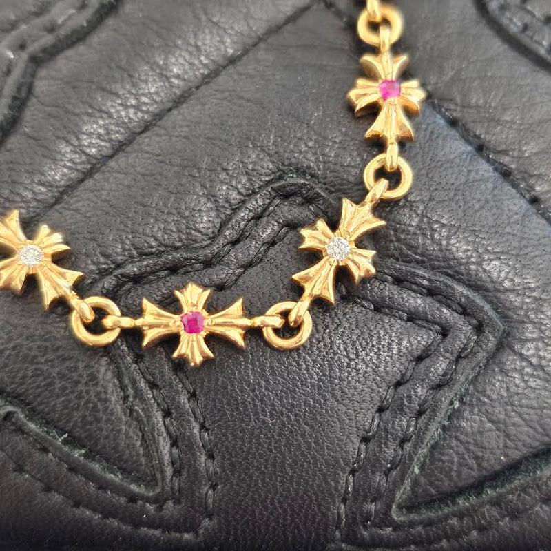 CHROME HEARTS 22K Tiny E Pave Diamond × Ruby CH Plus Bracelet 12 LINK
