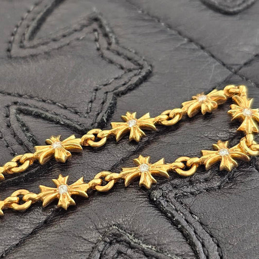 CHROME HEARTS 22K Tiny E Diamond CH Plus Bracelet 12 LINK