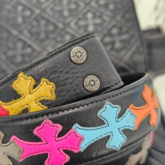 CHROME HEARTS Multi Color Cemetery Cross Patch Leather Belt