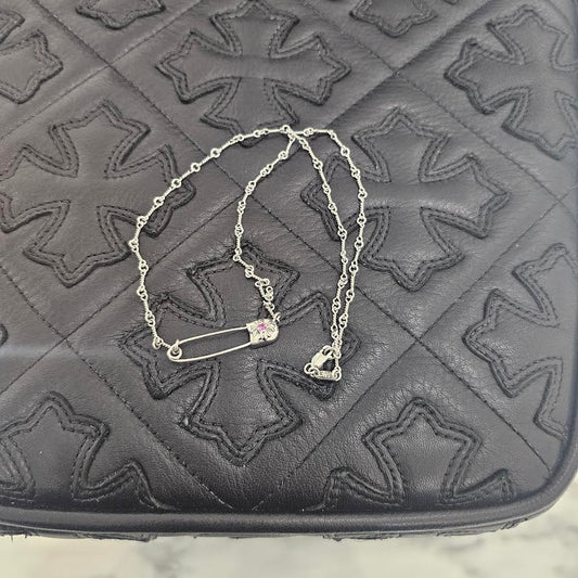 CHROME HEARTS 18K WG Safety Pin Pave Ruby Twist Chain Necklace 18 Inch