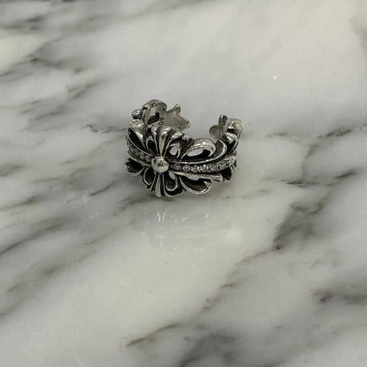CHROME HEARTS DBL FLRL CRS Pave Diamond Ring