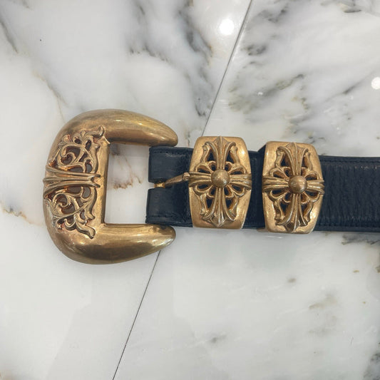 CHROME HEARTS 4PC Classic Bronze Leather Belt
