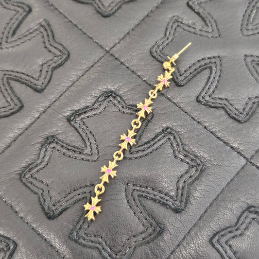 CHROME HEARTS 22K Tiny E CH Plus 4 Drop Pink Sapphire Earring