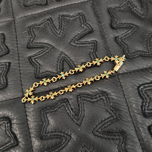 CHROME HEARTS 22K Tiny E Pave Emerald CH Plus Bracelet 11 LINK