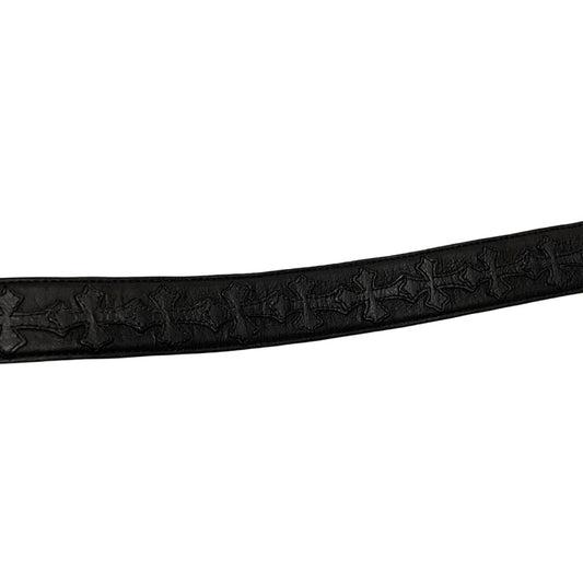 CHROME HEARTS Black Cemetery Cross Patch Leather Belt