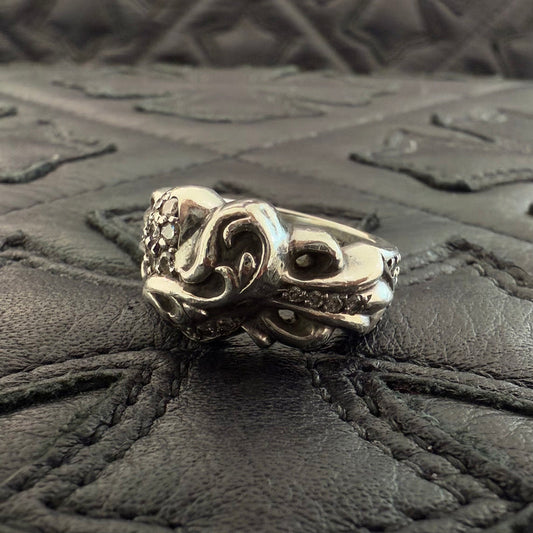CHROME HEARTS Floral Cross Heart Pave Diamond Silver Ring