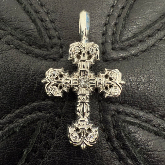 CHROME HEARTS 18K WG Filigree Cross Charm Diamond