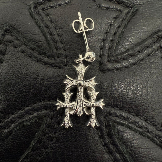 CHROME HEARTS 18K WG 3 Cemetery Cross Earring Pave Diamond