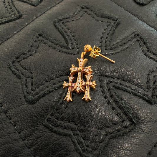 CHROME HEARTS 22K 3 Cemetery Cross Earring Pave Diamond