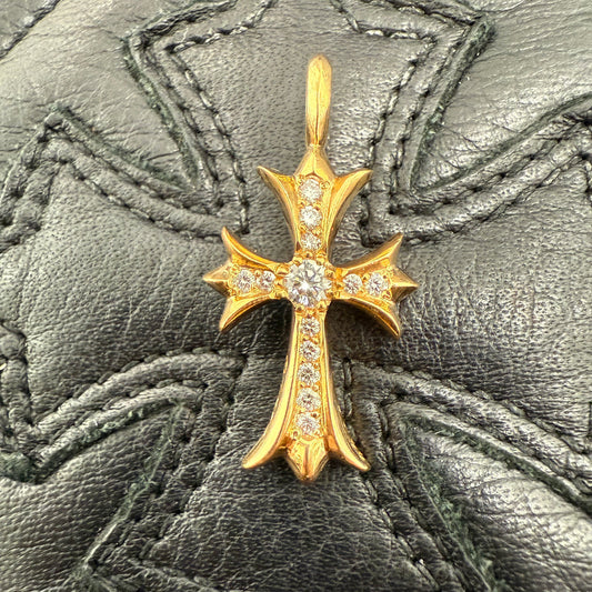 CHROME HEARTS 22K Tiny Fat Cross Pave Diamond Pendant Top