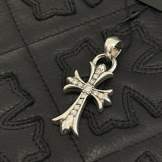 CHROME HEARTS Small CH Cross With Bail Pave Diamond Pendant Top