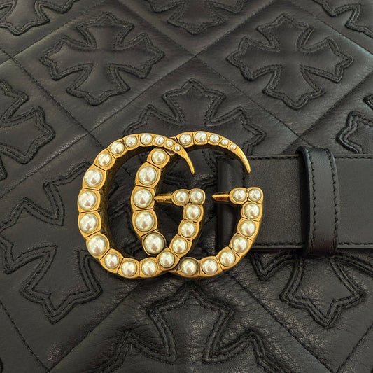 GUCCI Pearl Decoration GG MARMONT Buckle Belt 453260 size 75/30