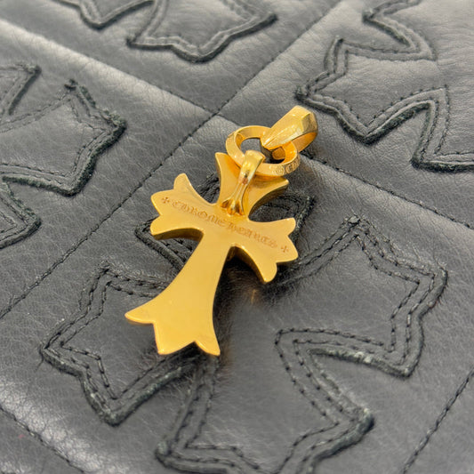 CHROME HEARTS 22K Small CH Cross Heart Pave Diamond Gold Necklace Top
