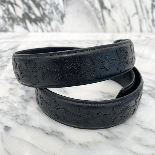 CHROME HEARTS 1.5 STRAP Cemetery Cross Leather Patch Belt