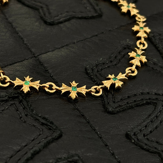 CHROME HEARTS 22K Tiny E CH Plus Pave Emerald Bracelet 12LINK