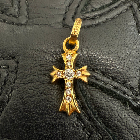 CHROME HEARTS 22K Baby Fat Cross Pave Diamond Pendant Top
