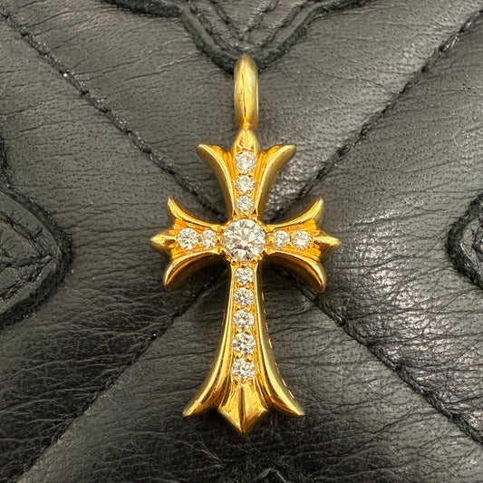 CHROME HEARTS 22K Tiny Fat Cross Pave Diamond Pendant Top