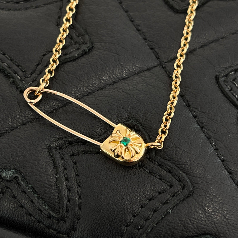 CHROME HEARTS 22K Safety Pin 1 Emerald Roll Chain Necklace