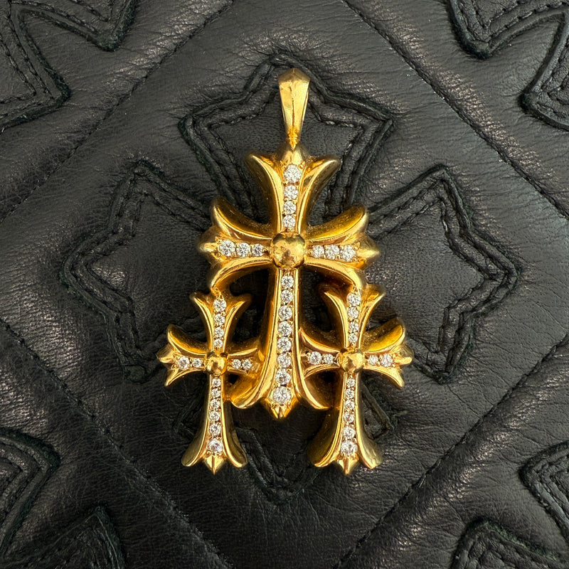 CHROME HEARTS 22K Triple CH Cross Pave Diamond Pendant Top