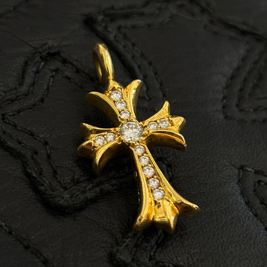 CHROME HEARTS 22K Tiny Fat Cross Pave Diamond Pendant Top