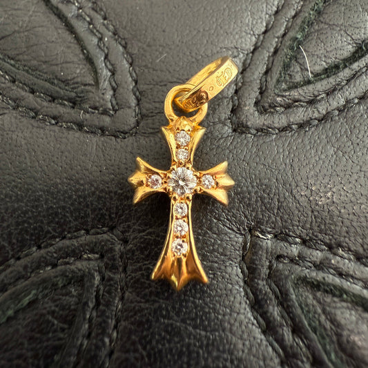 CHROME HEARTS 22K Baby Fat Cross Pave Diamond Pendant Top