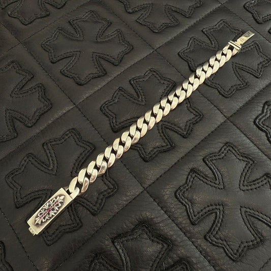 CHROME HEARTS Baby ID Floral Cross Bracelet Pave Ruby 20LINK
