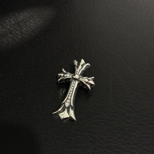 CHROME HEARTS Double CH Cross Pave Diamond Small Pendant Top