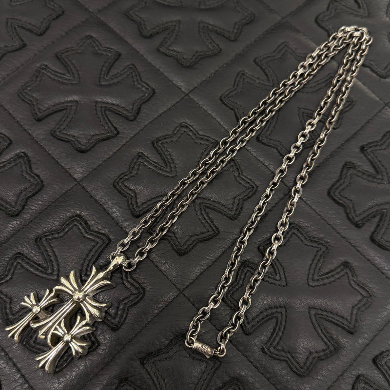 CHROME HEARTS Triple Cross Necklace Pendant Top & Paper Chain 30 Inch