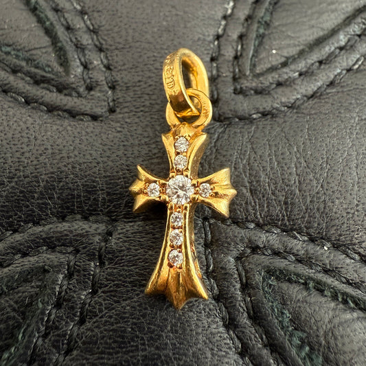 CHROME HEARTS 22K Baby Fat Cross Pave Diamond Pendant Top