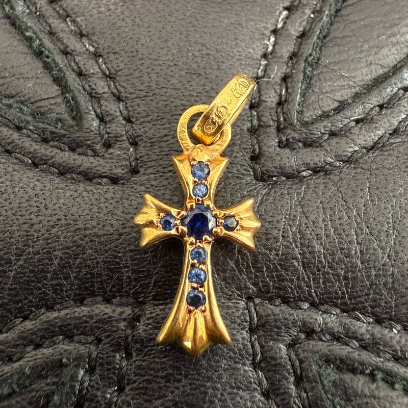 CHROME HEARTS 22K Baby Fat Cross Pave Sapphire Pendant Top