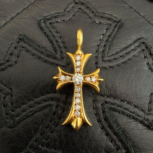 CHROME HEARTS 22K Tiny Fat Cross Pave Diamond Pendant Top